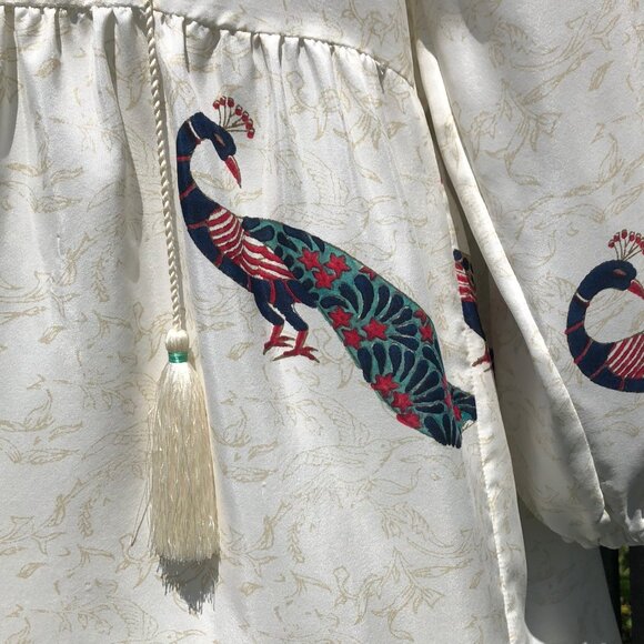 Roller Rabbit Small Silk Blouse Top Shirt Peacock Tassel V Neck Roberta Tunic - Picture 5 of 9